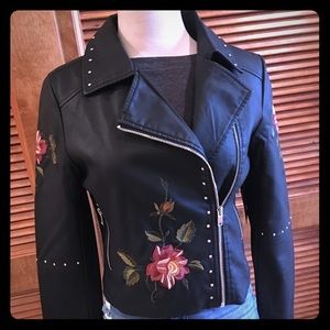 🔥New🔥 Studded & Embroidered faux leather motorcycle jacket  it’s fabulous!!!